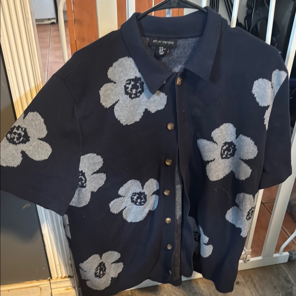 Soft Navy Floral Button-Up Shirt